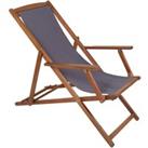 Charles Bentley Folding FSC Eucalyptus Wooden Deck Chair Beach Sun Lounger Grey
