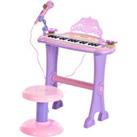 HOMCOM Mini Battery Organ Piano Microphone Stool 32 Key Keyboard Kids Toy