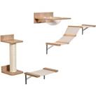 Pawhut Cat Tree 4Pcs Wall-mounted Shelf Set & Climbing Frame w/ Activity Center - Brown