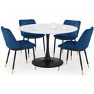 Julian Bowen Set Of Holland Round Dining Table & 4 Delaunay Blue Chairs