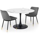 Julian Bowen Set Of Holland Round Dining Table & 2 Delaunay Grey Chairs