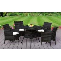 5Pc Rattan Dining Set Garden Patio Furniture - 4 Chairs & Round Table - Black
