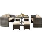 7Pc Rattan Garden Patio Furniture Set - 2 Sofas 4 Stools & Dining Table - Grey
