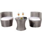 3 Piece Rattan Bistro Patio Garden Furniture Set - Table & 2 Chairs With Waterproof Cover - Grey
