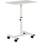 Homcom Mobile Laptop Table End Table With Wheels Height Adjustable White