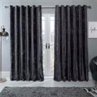 Sienna Home Crushed Velvet Ring Top Eyelet Curtains, Silver Grey 116W x 182D cm
