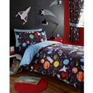 Planets Outer Space Ship Rocket Kid Boy Reversible Duvet Quilt Cover Bedding Set