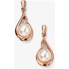 9ct Rose Gold Diamond Freshwater Pearl Swirl Dropper Earrings GE2078W