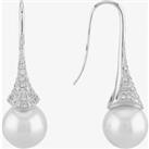 18ct White Gold Freshwater Pearl and Diamond Dropper Earrings EOX70103DD