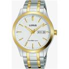 Lorus Mens White Day Date Dial Two Tone Bracelet Watch RXN60DX9