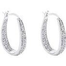 The Love Silver Collection Sterling Silver Double Crystal Set Oval Creole Earrings