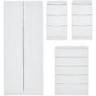 Monaco Ready Assembled 4 Piece Gloss Package  2 Door Mirrored Wardrobe, 5 Drawer Chest And 2 Bedside Chests