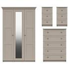 Reid 4 Piece Part Assembled Package  3 Door Mirrored Wardrobe, 5 Drawer Chest And 2 Bedside Cabinets