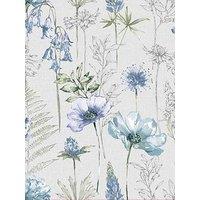 Fresco Floral Sketch Blue Wallpaper