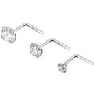 The Love Silver Collection Sterling Silver & Cubic Zirconia 3Pk Nose Studs