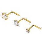 The Love Silver Collection 18Ct Gold Plated Sterling Silver & Cubic Zirconia 3Pk Nose Studs