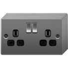 BG 13A Screwed Raised Plate Double Switched Power Socket Double Pole 5 Pack - Black Nickel