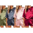 Womens Two Piece Satin Pyjama Set - 4 UK Sizes & 4 Colours