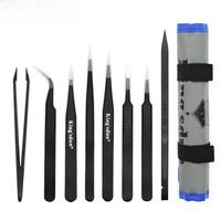 KING'SDUN 8Pcs Anti-static Tweezers ESD Stainless Steel Tweezers Set Industrial Precision Curved Straight Tweezer Repair Tools