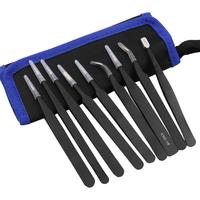 9 in 1 Stainless Steel Tweezers Kit Anti Static Precision Hand Tools Set for Electronics Mobile Phone Repair BGA Work Tool