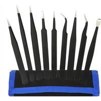 1/2/9Pcs Stainless Steel Tweezers Anti-static ESD Tweezer Tools Industrial Precision Curved Straight Tweezers Set