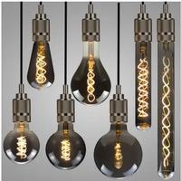 LED ST64 G95 G125 4W Dimmable E27 220V 110V Smoky Gray 2700K GSpiral Filament Bulb Retro Vintage Decorative Light Edison Lamp