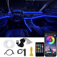 LED Car Interior Ambient Strip Lights RGB Fiber Optic Atmosphere Neon Lighting Kit W/ APP Remote