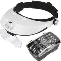 Headband Magnifier Multi-functional Illuminated Magnifying Glass 1X 1.5X 2X 2.5X 3.5X Head Loupe Magnifier Repair Tool