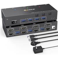 Dual Monitor KVM Switch USB 3.0 HDMI KVM Switch 2 Monitors 3 Computers, EDID Emulator,4K@60Hz 2K@144Hz with 4 USB 3.0 Ports
