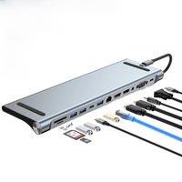 11/12-in-1 Type C Hub with 4K HDMI-compatible Multiport Adapter Dock Station USB 3.0 RJ45 SD/TF VGA