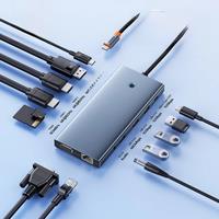 Baseus USB C Hub Type C to HDMI USB HUB Adapter 13-In-1 DP 4K 60Hz 120Hz RJ45 VGA Converter PD 100W USB A 3.1 2.0 For Macbook PC