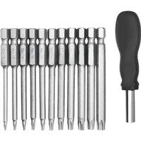 11 Pack 75mm Torx Head Screwdriver Bit Set 1/4 Inch Hex Shank T6-T40 Star Screwdriver Tool Kit with 1 Pack Handle