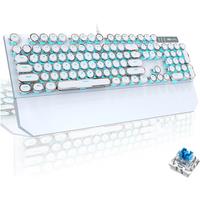 MageGee Mechanical Storm Punk Typewriter Gaming Keyboard, Retro Punk Round Keycaps with RGB Rainbow Backlit USB Wired Keyboards