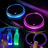 2pcs Car Logo 7Colors Water cup lamp pad For BMW Toyota Tesla Mercedes Audi Volkswagen Honda Kia