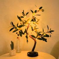 LED Tree Lights, Green Atmosphere Light, Battery Table lamps, for Indoor Living Room Bedroom Camping Summer Home Decor