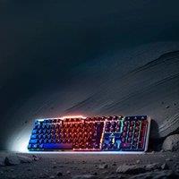 Kadaen KB121 Wired Keyboard Black Mixed Light 26 Keys Tea Pomelo Feel Suspended Key Cap Colorful