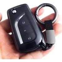 For Toyota RAV4 Camry C-HR Corolla LE Hatchback Sedan Hilux Metal Black Transparent Car Flip Key Fob Case Cover Keychain Ring