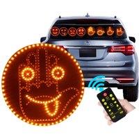 1pc Expression Fun Gesture LED Car Rear Windshield Display Sign, Round Light-up Emoticon Message Board with Remote Car Lights