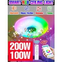 200W RGB LED Smart Ceiling Lamp Bluetooth Connection APP Remote Control Dimmable Chandelier With Speaker Function For Home Party