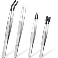 4 Pieces Tweezers Set with Rubber Tips Tweezers PVC Coated Tweezers, Rubber Fine Point Tweezers Rubber Flat Tip Tweezer