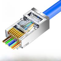 Cat6 Pass Through RJ45 Shielded Connectors Crystal End Gold-Plated 8P8C Crimp UTP Ethernet Modular Plug