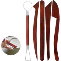 5 in 1 Pottery Tools Red Wood Double-Ended Wire Knife For Clay Repair Clay Sculpture Carving Tool Set Pottery Tools