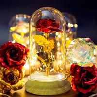 LED Flower Night Light Golden Rose Leaf Flower PVC Cover Lamp for Romantic Valentine's Mother's Day Birthday Gift Camping Decor