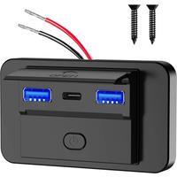 12V USB Outlet Panel Wall Mount 36W USB C and Dual QC 3.0 18W Port Car Charger Socket Accessories