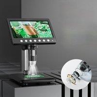 7 Inch IPS Digital Coin Microscope 5MP 50X-1200X Magnifier with Stand Soldering Video Microscope for Electronics Repair 8 LEDS