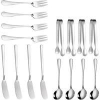 Cheese Butter Spreader Knives Set 16 Pieces Charcuterie Accessories Stainless Steel Butter Knives Serving Tongs (Silver)