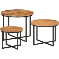 3 pcs solid acacia iron drink coffee Tables