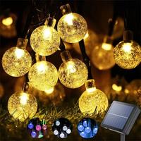 1/2/4PCS Solar String Lights Outdoor 60 Led Crystal Globe Lights with 8 Modes Waterproof Solar