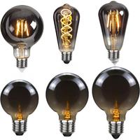 LED E27 ST64 G80 G95 G125 4W Dimmable220V Smoky Gray Warm GSpiral Filament Bulb Retro Vintage Decorative Lighting Edison Lamp