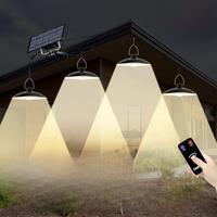 Solar LED Pendant Light Waterproof Outdoor Lamp Camping Garden Porch Balcony Patio Four Heads Hanging Lights With Remote Control